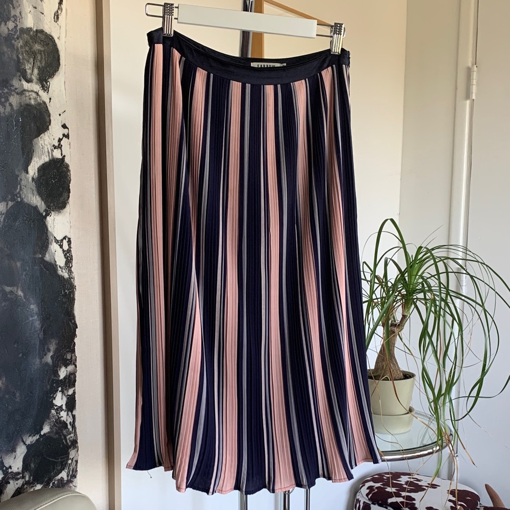 Farrow Navy and Pink Striped A-Line Skirt